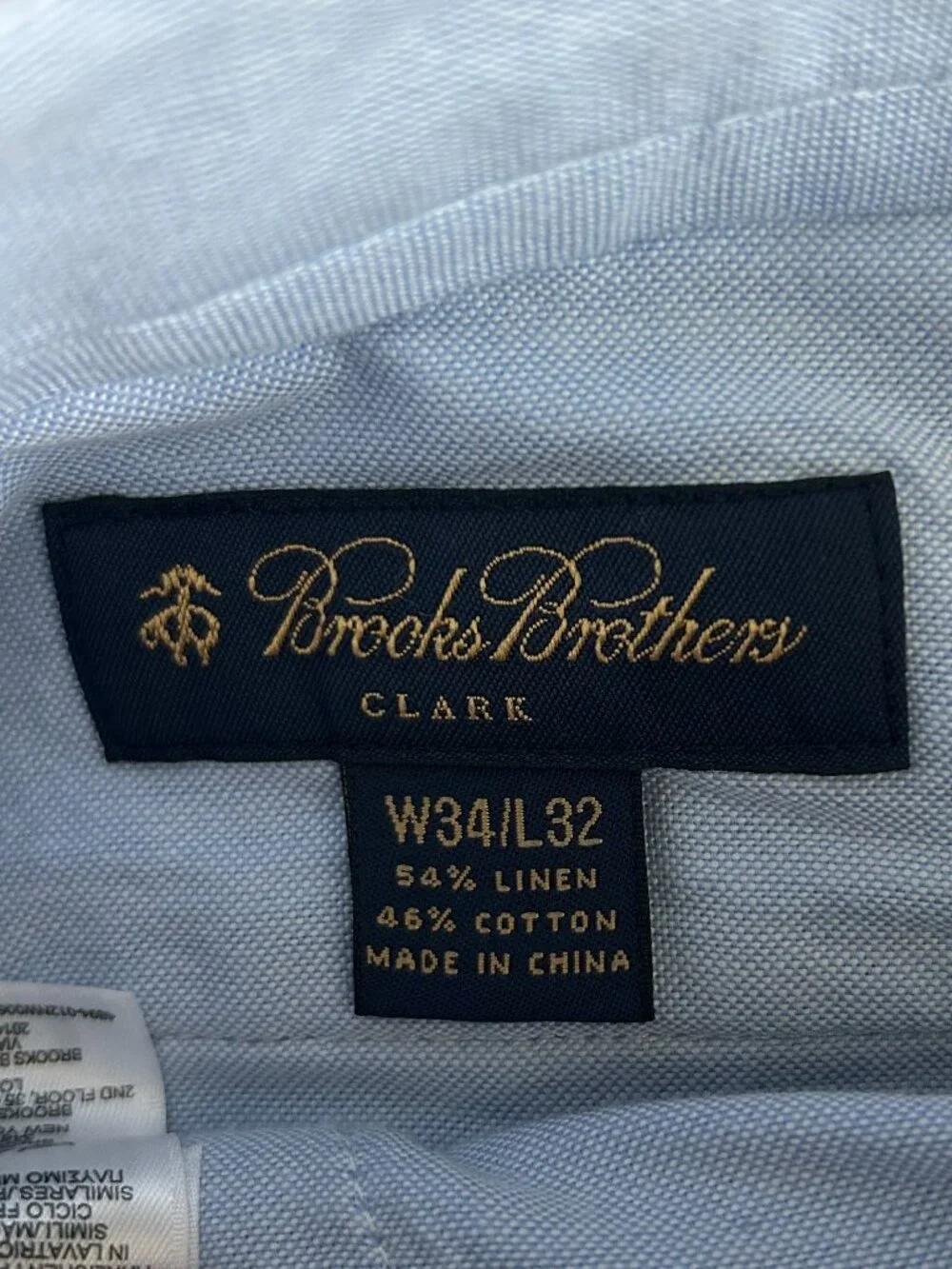 Brooks Brothers Clark Pants 34x32 Baird McNutt Irish Linen Cotton Light Blue
